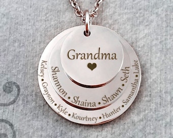 Grandma Necklace Grandkids Necklace STAINLESS STEEL Stacked Kids Names Necklace Mother's Day Necklace Personalized Jewelry Engraved Necklace