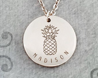 Pineapple Necklace Name Necklace Pendant Necklace STAINLESS STEEL Charm Necklace Custom Gift Custom Engraving Personalized Engraved Jewelry