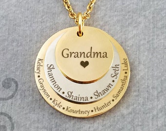 Grandma Necklace Grandkids Necklace STAINLESS STEEL Stacked Kids Names Necklace Mother's Day Necklace Personalized Jewelry Engraved Necklace