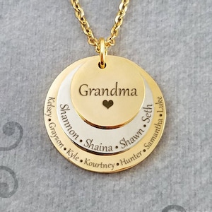 Grandma Necklace Grandkids Necklace STAINLESS STEEL Stacked Kids Names Necklace Mother's Day Necklace Personalized Jewelry Engraved Necklace