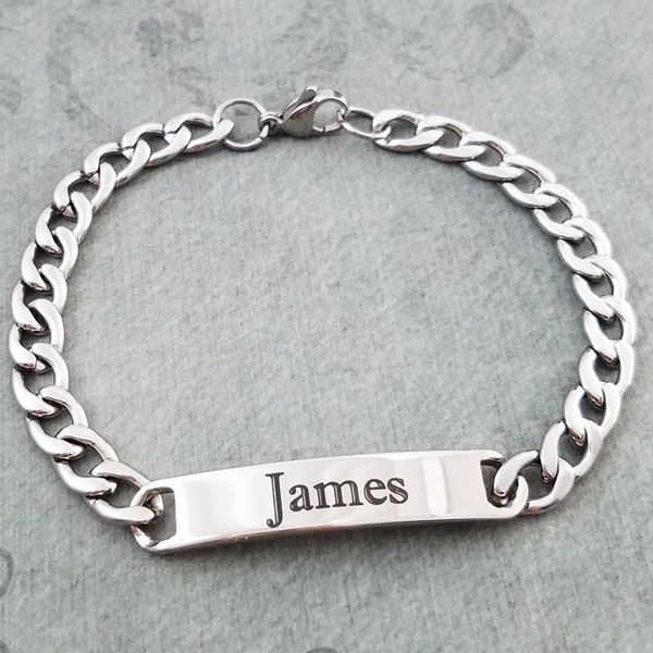 Name Bracelet Men's Bracelet Men's Jewelry Stainless Steel ID Bracelet Personalized Bracelet Engraved Bracelet Custom Bracelet Bar Bracelet