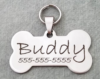 Bone Dog Tag Engraved Dog Tag STAINLESS STEEL ID Tag Personalized Dog Tag Custom Dog Tag Phone Number Pet Tag Dog Collar Tag Lost Dog Tag