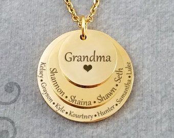 Grandma Necklace Grandkids Necklace STAINLESS STEEL Stacked Kids Names Necklace Mother's Day Necklace Personalized Jewelry Engraved Necklace