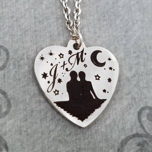 Heart Necklace Stargazing Couple Necklace Monogram Necklace Initials Necklace Stars Necklace Moon Necklace Custom Engraved Necklace Gift