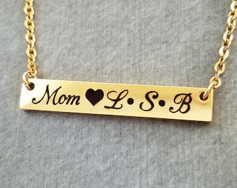 Bar Necklace Mom Necklace Kid's Initials Necklace STAINLESS STEEL Name Necklace Personalized Necklace Custom Necklace Engraved Necklace