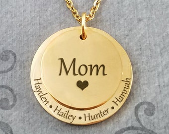 Mom Necklace Kids Necklace STAINLESS STEEL Kids Names Necklace Mother's Day Necklace Personalized Jewelry Engraved Necklace Stacked Circles