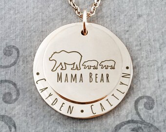Mama Bear Necklace Mom Necklace Kids Necklace STAINLESS STEEL Kids Names Necklace Mother's Day Gift Personalized Jewelry Engraved Necklace