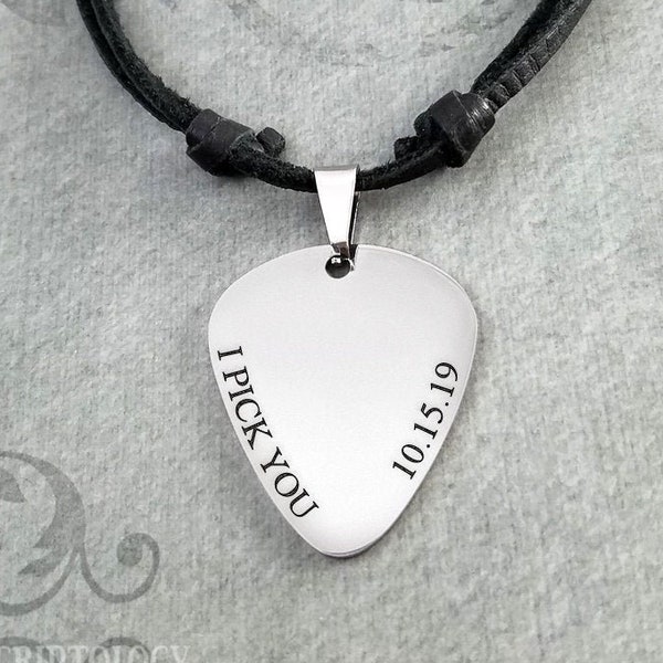 Engraved Wood Guitar Pick Necklace: Custom Wooden Plectrum Pendant