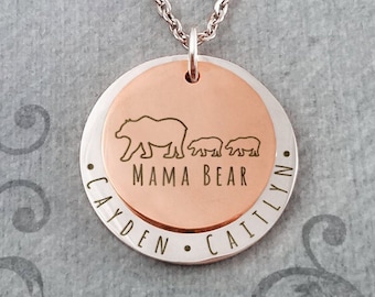 Mama Bear Necklace Mom Necklace Kids Necklace STAINLESS STEEL Kids Names Necklace Mother's Day Gift Personalized Jewelry Engraved Necklace