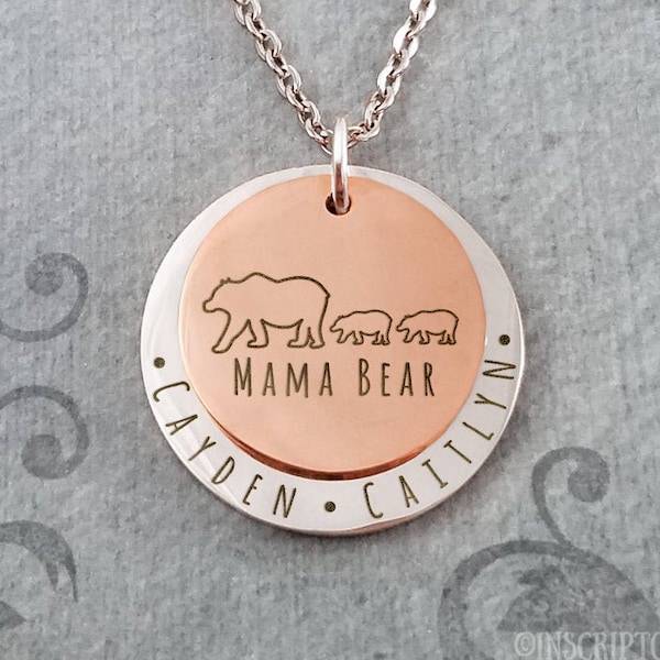 Mama Bear Necklace Mom Necklace Kids Necklace STAINLESS STEEL Kids Names Necklace Mother's Day Gift Personalized Jewelry Engraved Necklace