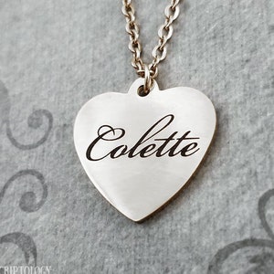 Name Necklace STAINLESS STEEL Heart Necklace Personalized Jewelry Valentine&#39;s Day Engraved Necklace Engraved Jewelry Custom Necklace Gift
