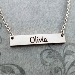 Bar Necklace STAINLESS STEEL Name Necklace Personalized Necklace Custom Necklace Engraved Necklace Engraved Jewelry Horizontal Bar Pendant