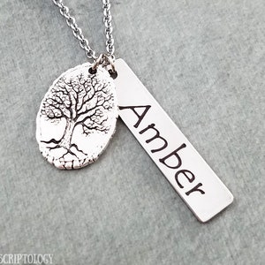 Name Necklace Willow Necklace Tree Necklace STAINLESS STEEL Bar Necklace Personalized Jewelry Engraved Necklace Family Tree of Life Pendant
