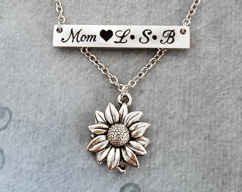 Bar Necklace Mom Necklace Sunflower Necklace Kids Initials Necklace STAINLESS STEEL Name Necklace Personalized Custom Engraved Necklace Gift