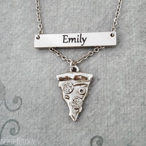 Pizza Necklace STAINLESS STEEL Bar Necklace Personalized Jewelry Name Necklace Engraved Necklace Engraved Jewelry Custom Necklace Charm Gift