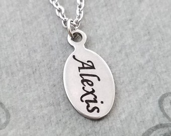 Name Necklace SMALL Stainless STEEL Necklace Personalized Jewelry Engraved Necklace Engraved Jewelry Custom Necklace Oval Pendant Necklace