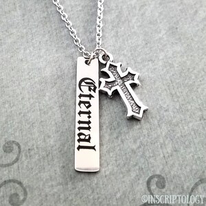 Cross Necklace STAINLESS STEEL Eternal Necklace Custom Necklace Engraved Jewelry Engraved Necklace Name Necklace Christian Jewelry Gift