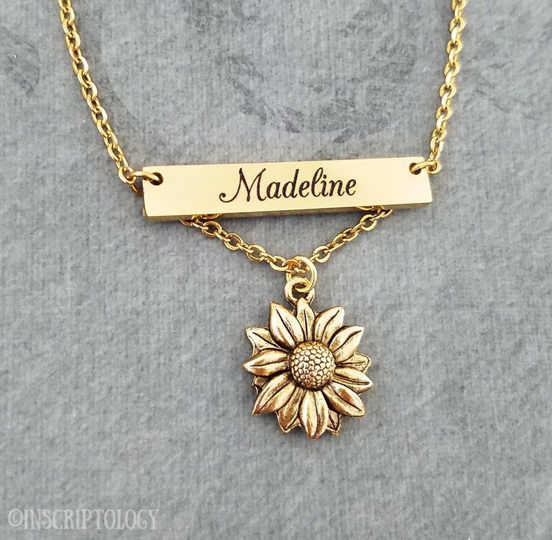 Sunflower Necklace STAINLESS STEEL Bar Necklace Personalized Etsy