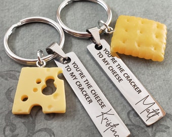 You're the Cheese to my Cracker Couples Keychain Set Personalized Names Custom Engraved Gift for Him and Her Matching Friendship Keychains