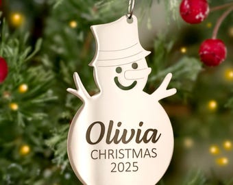 Engraved Name Christmas Ornament Personalized Year Metal Snowman STAINLESS STEEL Christmas Tree Decoration Baby Kid's Custom Gift Under 30