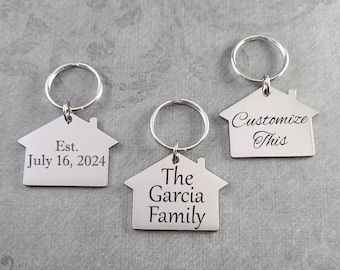 Personalized House Keyring Gift Stainless Steel New House Realtor Engraved Custom House Shape Newly Weds Gift Family Home