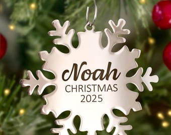Name Christmas Ornament Personalized Year Engraved Metal Snowflake Ornament STAINLESS STEEL Custom Christmas Tree Decoration Gift Under 30