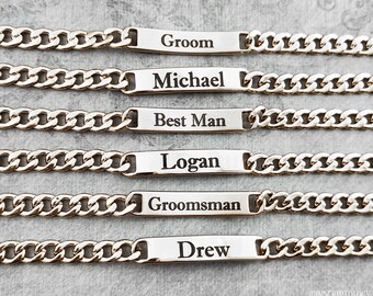Groomsmen Bracelets Name Bracelet Best Man Bracelet Stainless Steel ID Bracelet Personalized Engraved Bracelet Custom Wedding Bar Bracelet