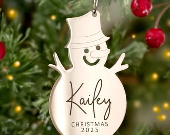 Engraved Name Christmas Ornament Personalized Year Metal Snowman STAINLESS STEEL Christmas Tree Decoration Baby Kid's Custom Gift Under 30