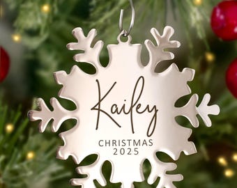Name Christmas Ornament Personalized Year Engraved Metal Snowflake Ornament STAINLESS STEEL Custom Christmas Tree Decoration Gift Under 30