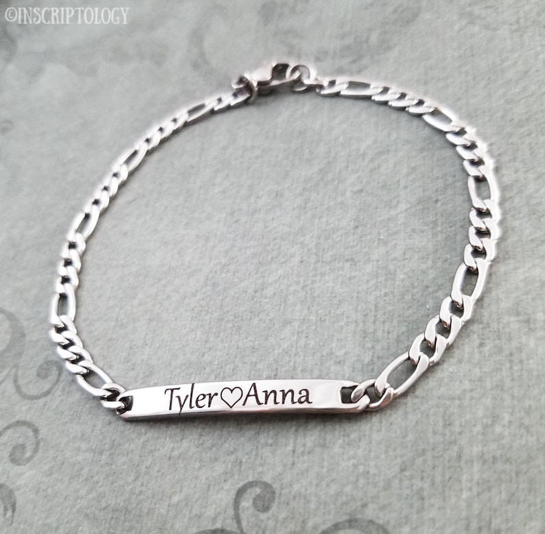 Name Bracelet Couples Bracelet Heart Bracelet Stainless Steel ID Bracelet Personalized Bracelet Engraved Bracelet Custom Bracelet Valentine