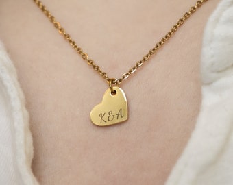 Personalized Name Necklace Custom Monogram Delicate Heart Necklace Couples Gift Engraved Jewelry Small Gold Stainless Steel Initial Pendant