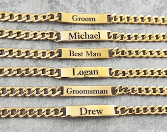 Groomsmen Bracelets Name Bracelet Best Man Bracelet Stainless Steel ID Bracelet Personalized Engraved Bracelet Custom Wedding Bar Bracelet