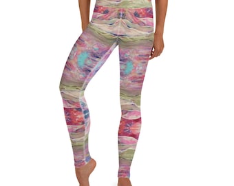 Abstract Landscape Yoga Leggings – Painterly Pastel Art Activewear