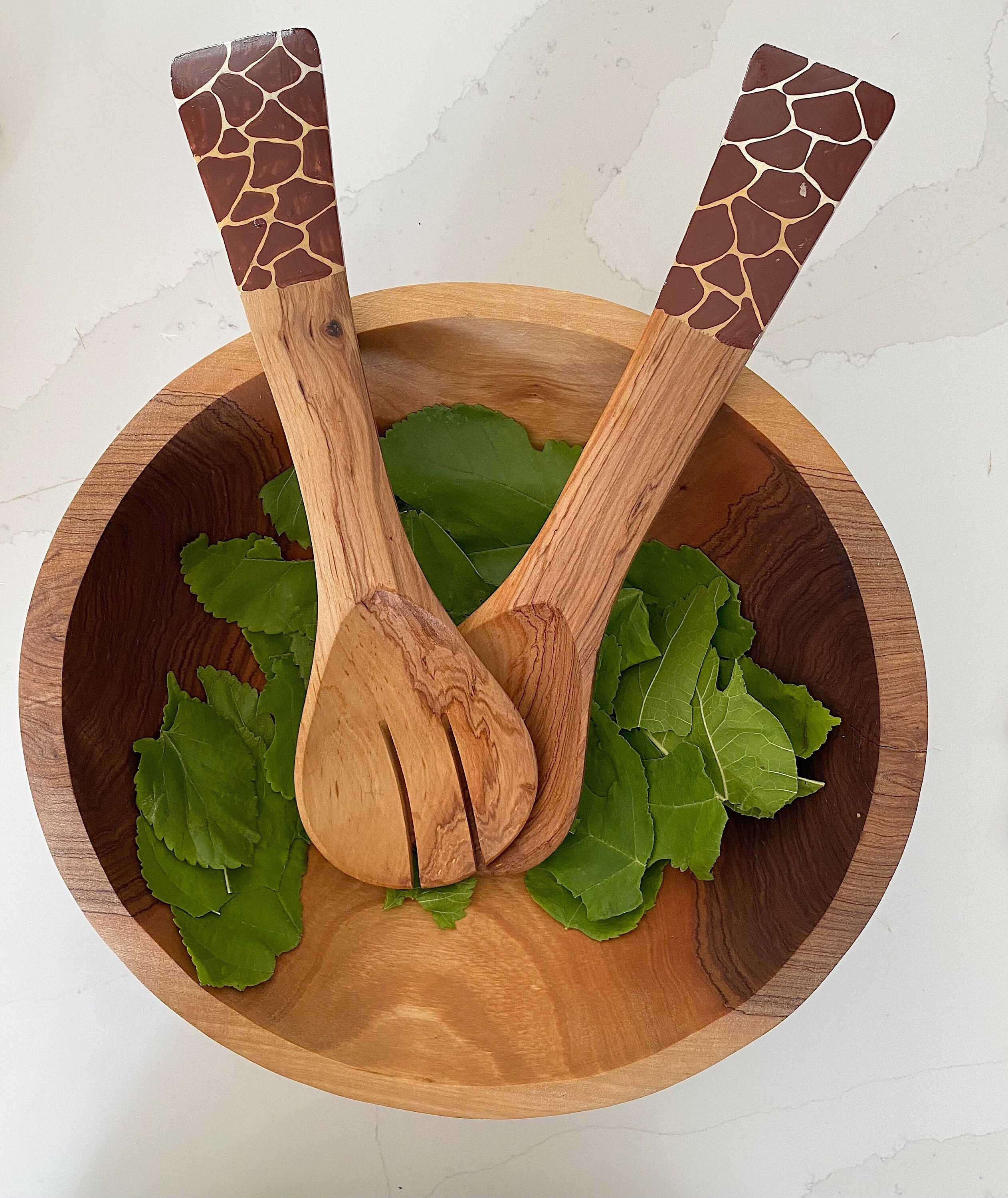 Fair Trade Wooden Salad Spoons Twisted Giraffe Wood Serving Set Serving Utensils