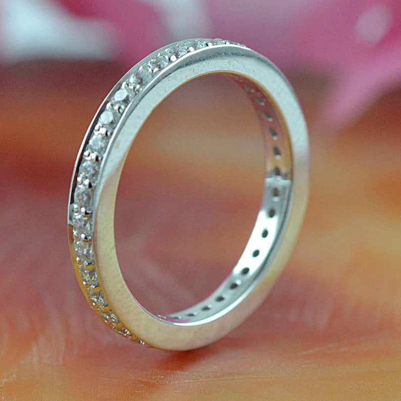 14k Yellow Gold Wedding Anniversary Band Simple Wedding Band Ring Diamond Wedding Band Full Eternity Anniversary Band Women Diamond Band