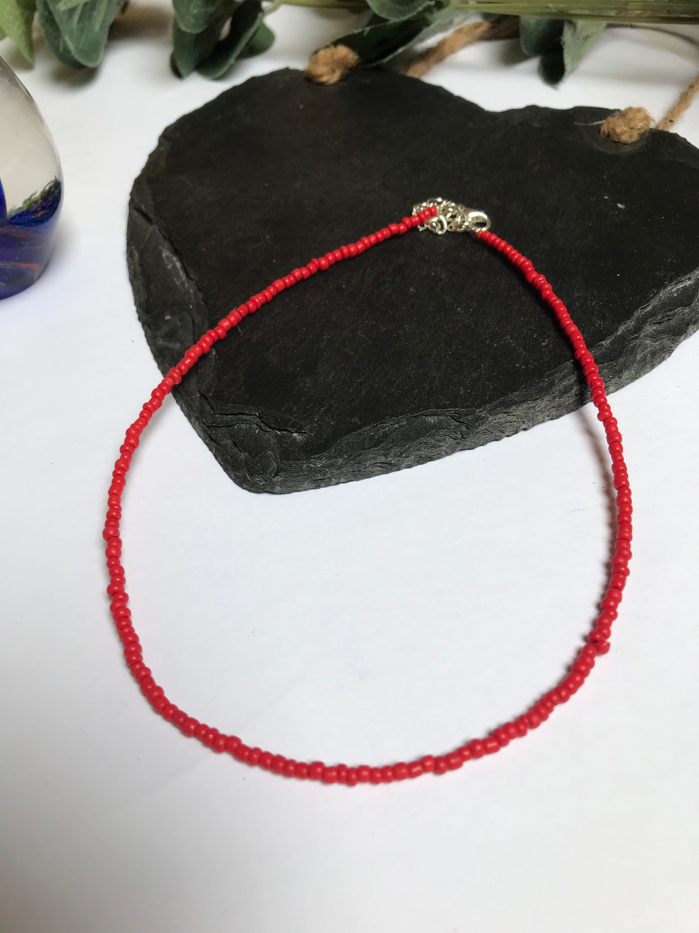 Red Coloured  Seed Bead Choker, Wire Neclace,,Beaded Choker,Seed Bead…