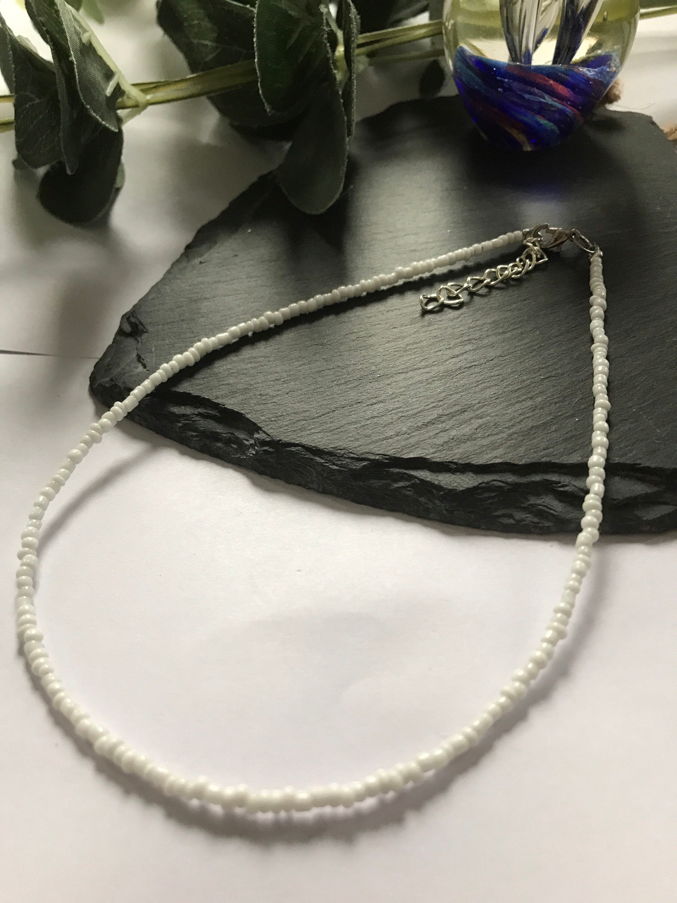 White Coloured  Seed Bead Choker, Wire Neclace,,Beaded Choker,Seed Be…