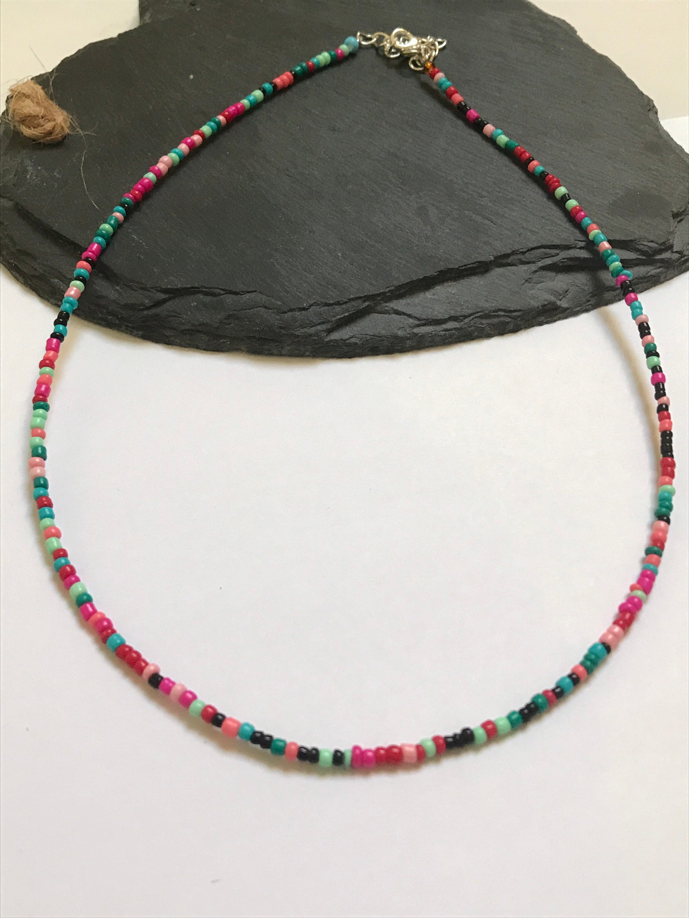 Multi Colour Pink Seed Bead Choker, Wire Neclace,,Beaded Choker,Seed …
