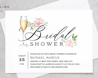 Bridal shower invitation editable template, Pink bridal shower invite, Instant Download, Brunch and Bubbly Shower Invitation, Printable