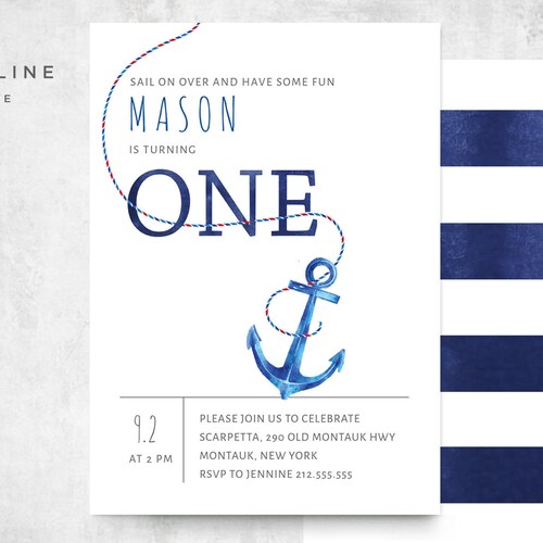 Nautical First Birthday Invitation Editable Template Etsy