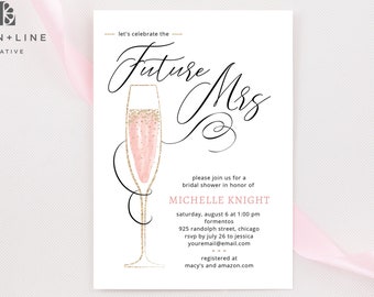 Convite para chá de panela rosa e dourado, chá de panela blush, modelo, editável, futura senhora, convite para chá de panela champanhe, rosa, digital