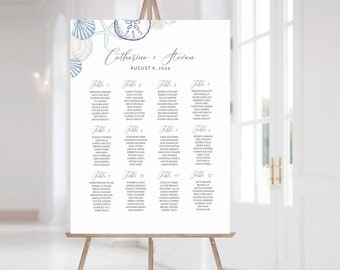 Tabela de assentos para casamento na praia, tabela de assentos para casamento náutico, tema de praia, placa de chuveiro para casamento na praia, para impressão, DOWNLOAD INSTANTÂNEO