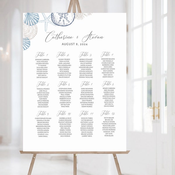 Beach Wedding Seating Chart, Nautical Wedding Seating Chart, Beach Theme, Beach Wedding Shower Sign, Printable, INSTANT DOWNLOAD