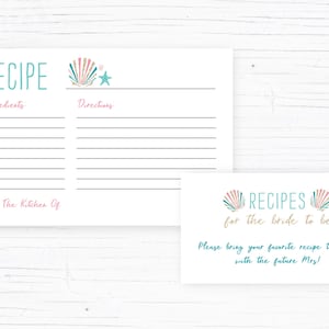 Beach Bridal Shower, Beach Recipe Card, Nautical Bridal Shower, Pink, Printable, Instant Download,