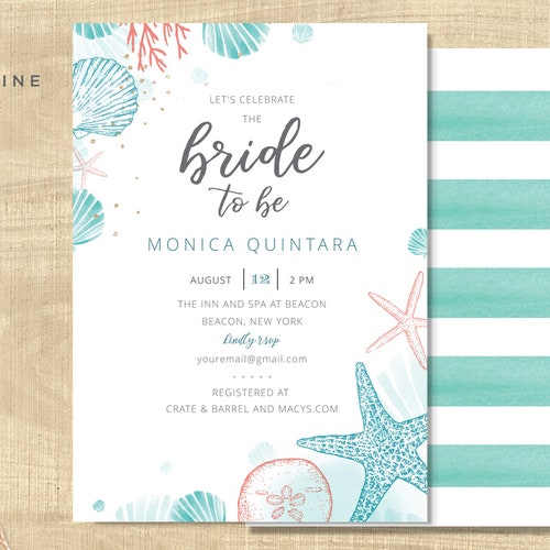 Beach Bridal Shower Invite Beach Theme Ocean Bridal Shower Etsy
