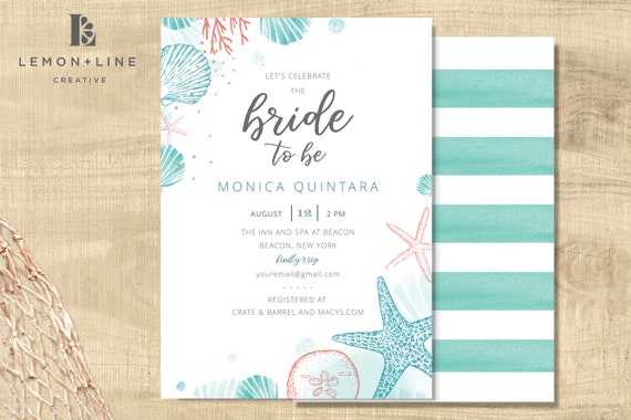 Beach Bridal Shower Invite Beach Theme Ocean Bridal Shower