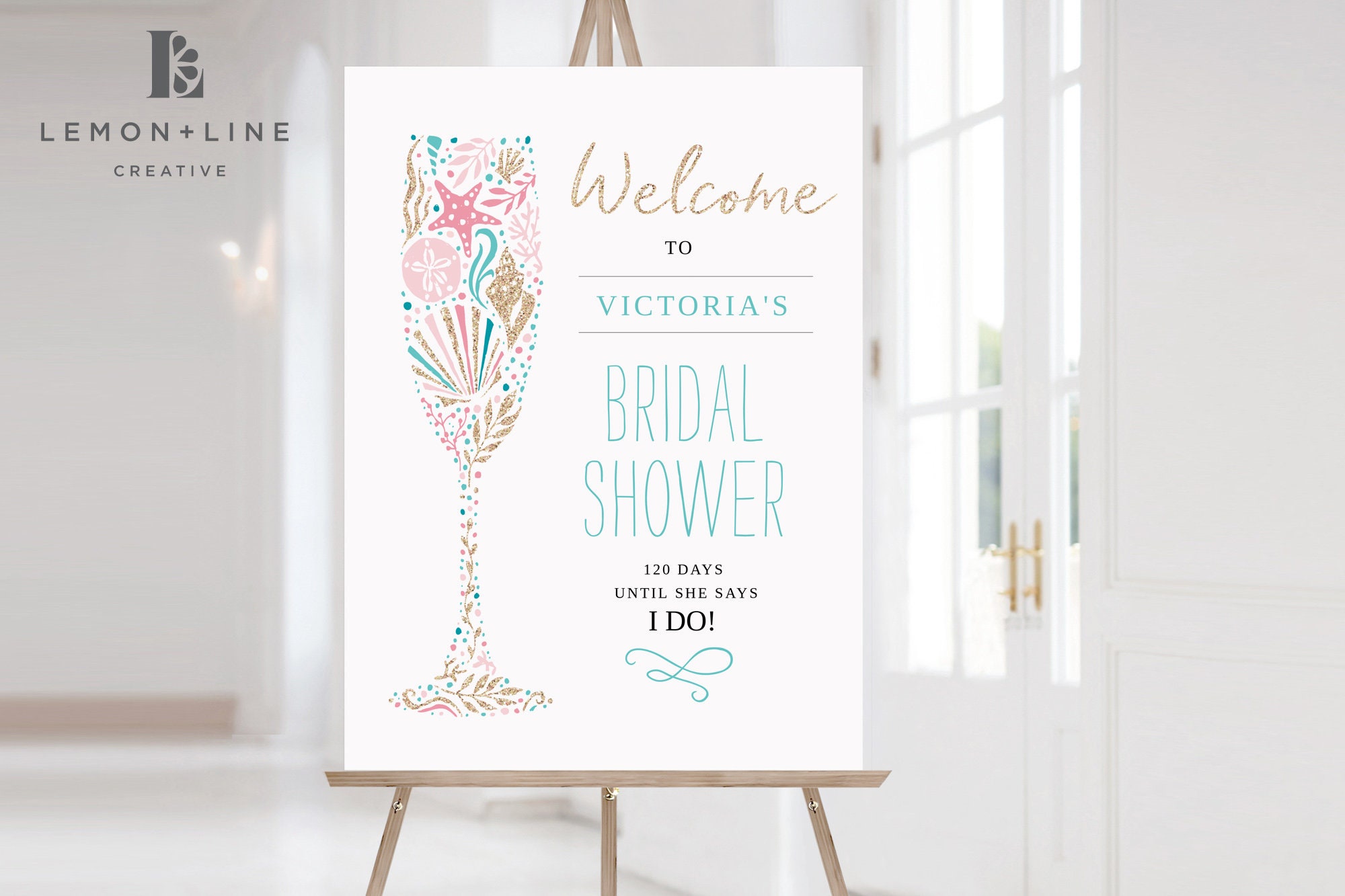 Beach Bridal Shower Welcome Sign, Beach Bridal Sign, Beach Theme, Beach Wedding Shower Sign, Printable, Pink, 18x24, INSTANT DOWNLOAD