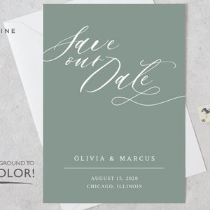 Sage Save the Date Invitation, Wedding Save the Date, Printable Invitation, Modern, Calligraphy, Editable,