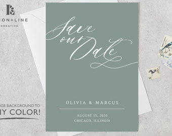 Convite Sage Save the Date, Casamento Save the Date, Convite para impressão, Moderno, Caligrafia, Editável,