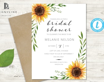 Convite para chá de panela de girassol, convite de girassol, girassol rústico, noiva country, DOWNLOAD INSTANTÂNEO, convite para impressão, modelo